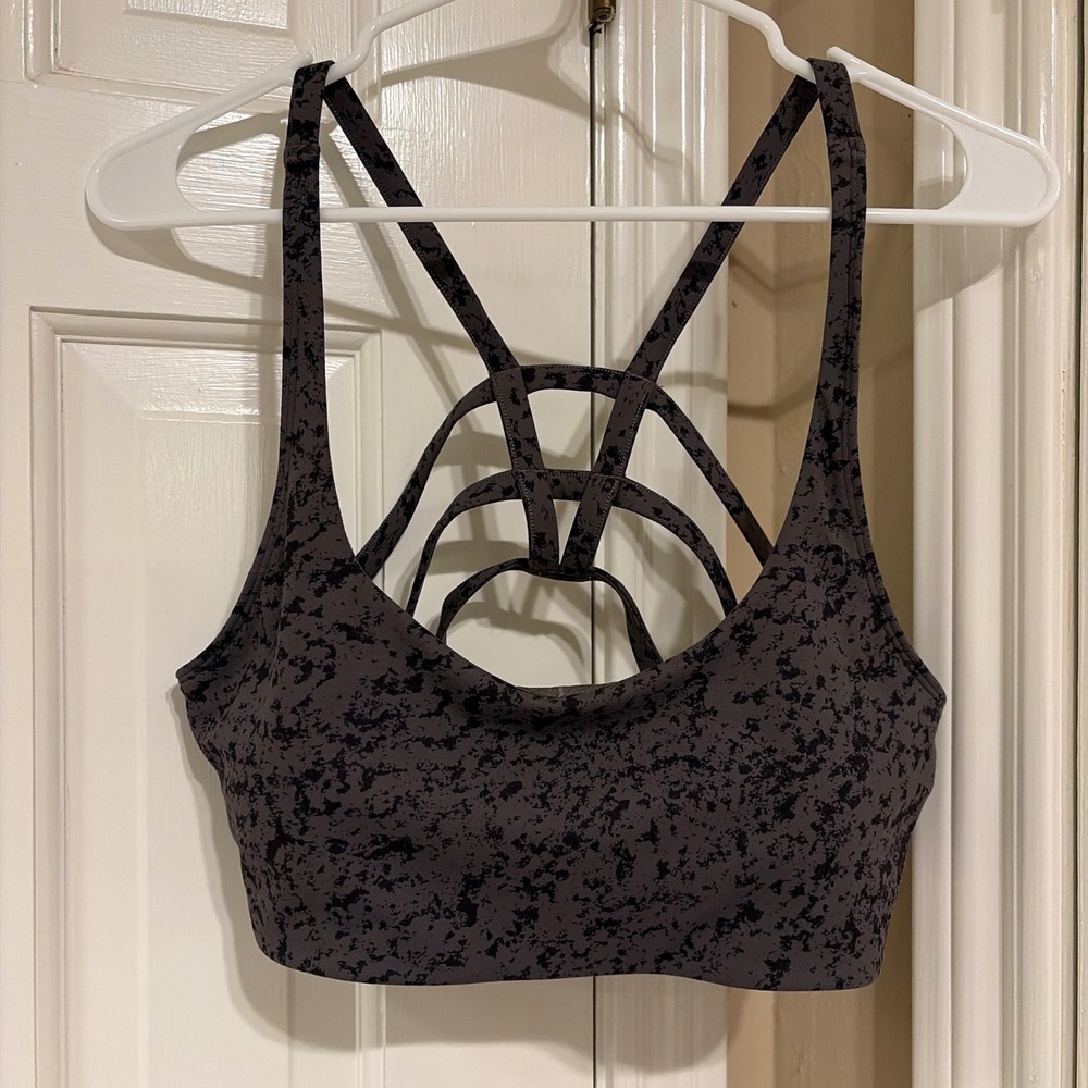 Vuori Womens Yosemite Bra Ink Strappy Sports Bra Gray Speckle XL Yoga Gym